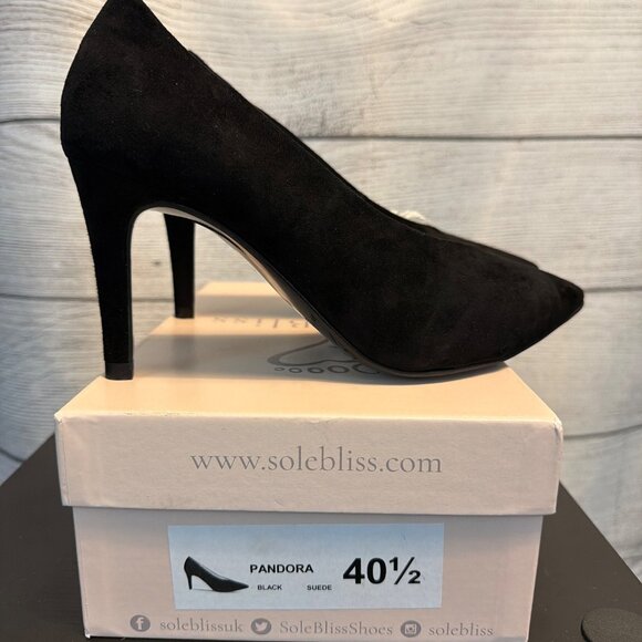 NWB Sole Bliss Pandora Black Suede Heels Size 40.5 - Picture 2 of 4